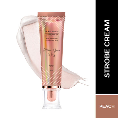 Buy FACES CANADA Strobe Cream - Peach, 30 ml | Primer + Highlighter + Moisturizer | Shea Butter & Hyaluronic Acid | Intense Hydration | Flawless Radiant Dewy Skin | Illuminating & Glowing Makeup Base-Purplle