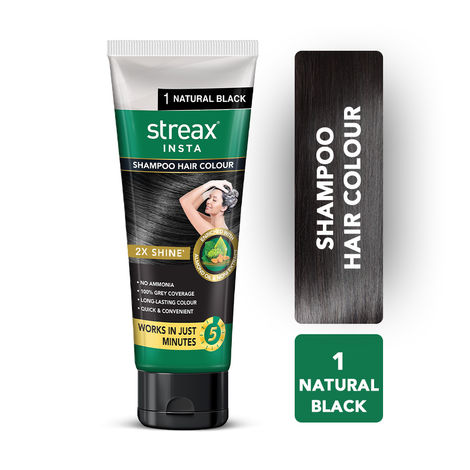 Buy Streax Insta Shampoo Hair Colour - Natural Black, Easy DIY- Squeeze Pack, 200 ml-Purplle