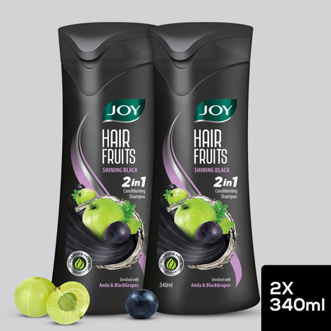 Buy Joy Hair Fruits Shining Black Conditioning Shampoo Enriched with Amla & Black Grapes (Pack of 2 X 340ml)-Purplle