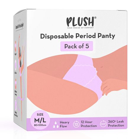 Buy Plush Disposable Overnight Period Panties for Women | Size - M/L (80-100cm) | 5Pcs (Lilac Colour) 12 Hour Leak Protection-Purplle