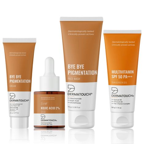 Buy Dermatouch Daily Essential Kit (Pigmentation Face Wash 70g + Kojic Acid 18ml + Pigmentatio Cream 20g + Multivitamin Sunscreen 50 gm)-Purplle