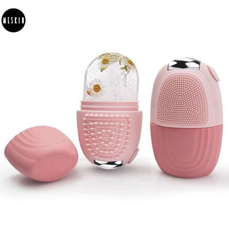 Buy MeSkin 4in1 Multifunctional Silicone Ice Face Roller: Stainless Steel Roller with Silicone Exfoliator and Makeup Brush Cleaner - Facial Beauty Tool - 1 Pc-Purplle
