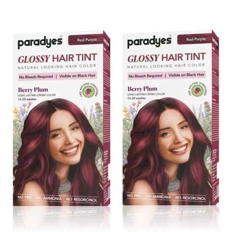 Buy Paradyes Berry Plum Glossy Hair Tint Semi-Permanent Creme Color For Natural Black Hair (Pack of 2)-Purplle