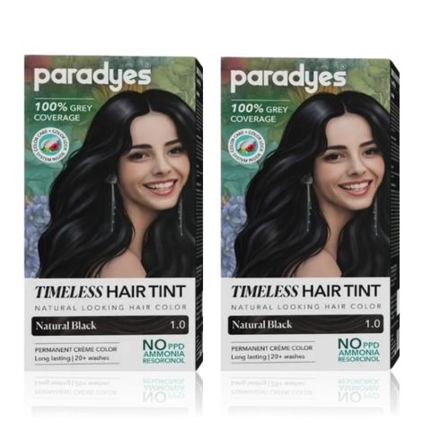 Buy Paradyes Natural Black Timeless Permanent Creme Hair Colour for Grey Coverage, 1.0 Natural Black (Pack of 2)-Purplle