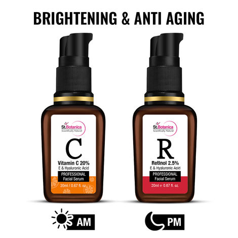 Buy St.Botanica Brightening & Anti Aging Combo | Vitamin C 20% Face Serum + Retinol 2.5% Face Serum (20 ml Each)-Purplle