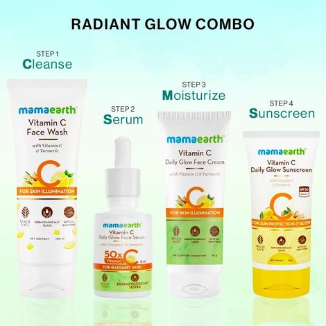 Buy Mamaearth Vitamin C CSMS Combo : Vitamin C Face Wash (100 ml) + Vitamin C Daily Glow Face Serum (8 ml) + Vitamin C Daily Glow Face Cream (80 gm) + Vitamin C Sunscreen (50 gm)-Purplle