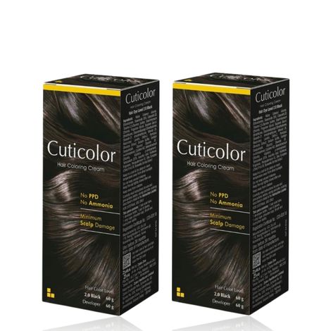 Buy Cuticolor Permanent Hair Color Cream, Long Lasting With The Goodness Of Olive Oil 60g (New Pack) No PPD, No Ammonia - Black | Pack of 2-Purplle