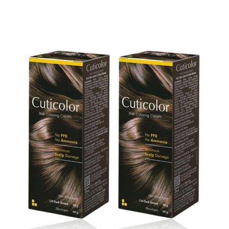 Buy Cuticolor Permanent Hair Color Cream, Long Lasting With The Goodness Of Olive Oil 60g (New Pack) No PPD, No Ammonia - Dark Brown | Pack of 2-Purplle