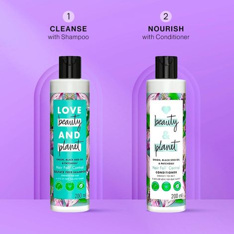 Buy Love Beauty Planet Onion BlackSeed & Patchouli Hairfall Control Conditioner 200ml + Onion BlackSeed & Patchouli Hairfall Control Sulfate Free Shampoo 200ml - Combo of 2-Purplle