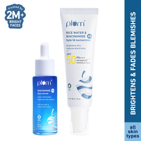 Buy Plum Radiant Defense Bundle: Niacinamide Face Serum & Sunshield+ Sunscreen Set Combo of 2-Purplle