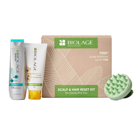 Buy Biolage Scalp & Hair Reset Kit | Anti-Dandruff Shampoo 200 ml + Anti-Frizz Conditioner 98 gm + Scalp Massager FREE (Combo of 3)-Purplle