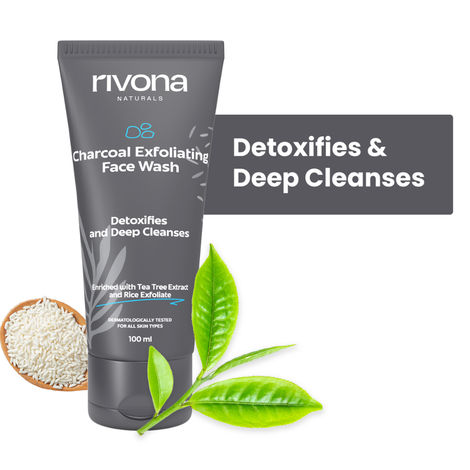 Buy Rivona Naturals Charcoal Exfoliating Face Wash with Scrub | Rice Powder + Activated Charcoal | Cleansing and Exfoliating | For Men & Women | All Skin types | 100 ml-Purplle