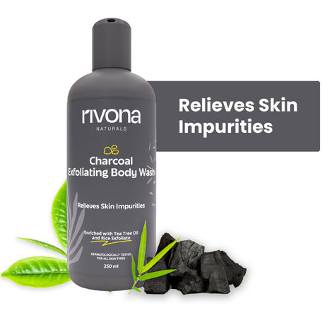 Buy Rivona Naturals Charcoal Exfoliating Body Wash & Scrub | Rice Powder + Activated Charcoal | Cleansing and Exfoliating | For Men & Women |All Skin types | 250 ml-Purplle