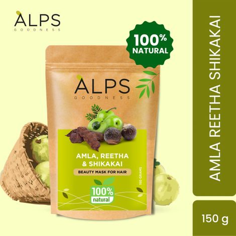 Buy Alps Goodness Amla Reetha & Shikakai Powder 150 gm| 100% Natural Powder | No Chemicals, No Preservatives, No Pesticides | Promotes Hair Growth| Hair Mask | Strenghtens Hair | For silky smooth hair-Purplle