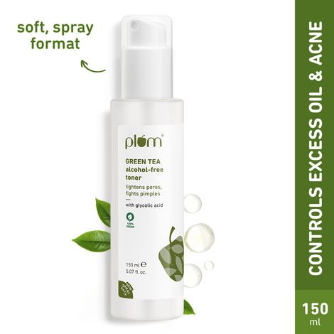 Buy Plum Green Tea Alcohol-Free Face Toner For Oily, Acne-Prone Skin | With Glycolic Acid | Fights Pimples | Tightens Pores | Controls Excess Oil | Gently Exfoliates Dead Skin Cells | Non-Drying | Face Toner For Women & Men | 100% Vegan | 150 ml-Purplle