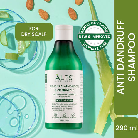 Buy Alps Goodness Aloe Vera, Almond Oil & Climbazole Anti-Dandruff Shampoo for Dry Scalp (290 ml) I  Shampoo for Dry Scalp & Hair | Anti-Dandruff Shampoo | Gentle & Mild Cleansing Shampoo | Sulphate Free, Silicone Free, Paraben Free-Purplle