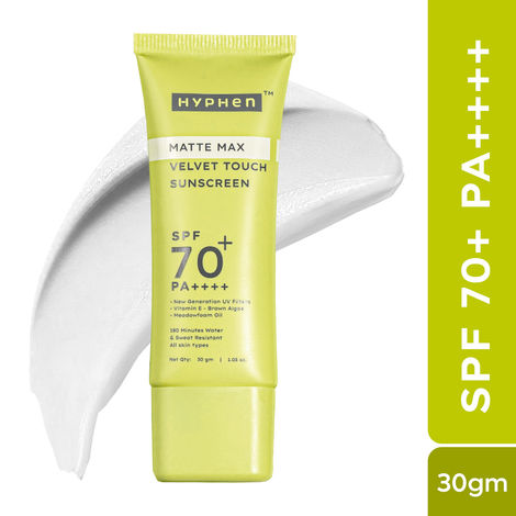 Buy Hyphen Matte Max Velvet Touch Sunscreen SPF70+PA++++|New Gen UV Filters|12Hrs UVA-UVB Blue Light Protection|Matte Finish|Sweat & Water Resistant - 30 gm-Purplle