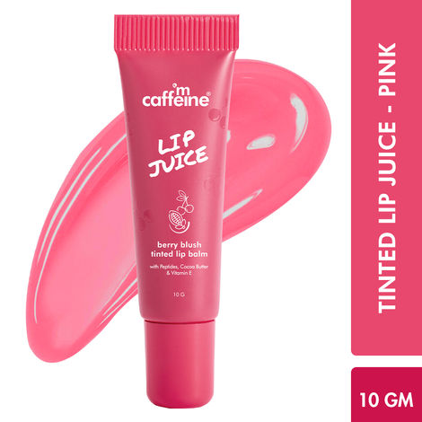 Buy mCaffeine Lip Juice Tinted Lip Balm - Berry Blush | Sheer Pink Tint | 24 hrs Moisturization | With Peptides, 10 gm-Purplle