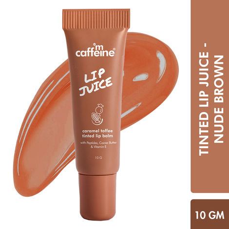 Buy mCaffeine Lip Juice Tinted Lip Balm - Caramel Toffee | Sheer Brown Tint | 24 hrs Moisturization | With Peptides, 10 gm-Purplle