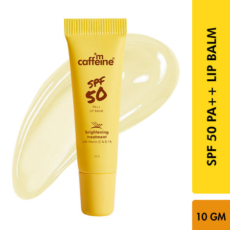 Buy mCaffeine SPF 50 PA++ Lip Balm | Reduces Pigmentation & Even-Tones Lip | 24hrs Moisturization | With Vit E+ Vit C, Peptides & Cocoa Butter - 10g-Purplle