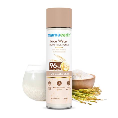 Buy ﻿Mamaearth Rice Water Dewy Face Toner with Rice Water & 4% Niacinamide for Glass Skin 150 ml | Intensely Hydrates | Minimizes Pores | Even Skin Tone | Korean Rice Toner | Alcohol-Free | Suits All Skin Types-Purplle