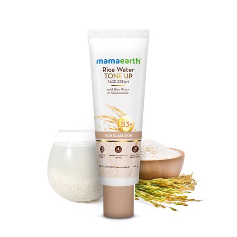 Buy Mamaearth Rice Water Tone Up Face Cream with Rice Water & Niacinamide for Glass Skin 50 gm | Instantly Brightens | Skin Whitening | Even Skin Tone | Adds Glow | All Skin Types | Korean Rice Tone Up-Purplle