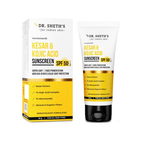 Buy Dr. Sheth's KESAR & KOJIC ACID SUNSCREEN | SPF 50+ PA++++ One-Step Routine For Pigmentation-Free Skin, 30 gm-Purplle