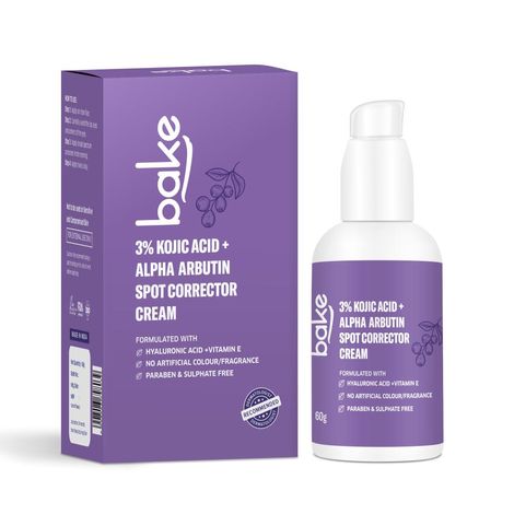 Buy BAKE 3% Kojic Acid Dark Spot Corrector Cream with Alpha Arbutin for Pigmenation, Dark Spots & Dark Circles 60 gm-Purplle