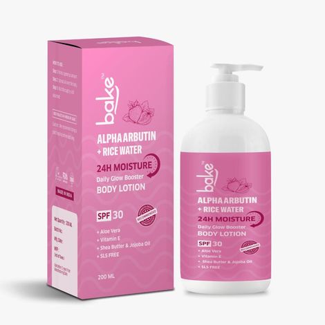 Buy BAKE Alpha Arbutin Rice Water Body Lotion SPF 30 PA+++ for Pigmented & Tanned Skin | For Uneven Skin Tone, Tan Removal & Pigmentation 200ml-Purplle