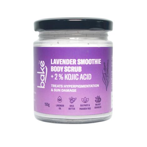 Buy BAKE 2% Kojic Acid Lavender Smoothie Body Scrub For Pigmentation & Strawberry Skin | Tan Removal, Skin Exfoliation & Whitening 150 gm-Purplle