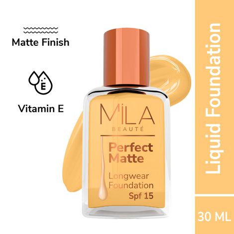 Buy MILA BEAUTE Perfect Matte Longwear Foundation SPF15 Smooth Matte Finish - Natural (30 ml)-Purplle