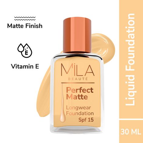 Buy MILA BEAUTE Perfect Matte Longwear Foundation SPF15 Smooth Matte Finish - Natural Beige (30 ml)-Purplle