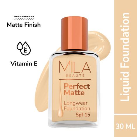 Buy MILA BEAUTE Perfect Matte Longwear Foundation SPF15 Smooth Matte Finish - Skin (30 ml)-Purplle