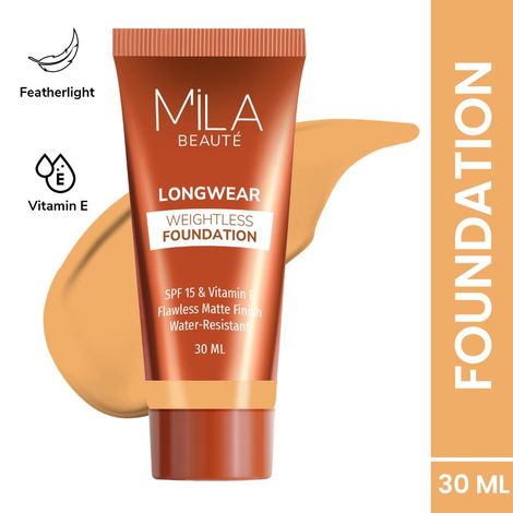 Buy MILA BEAUTE Longwear Weightless Foundation Matte Finish SPF15 - 302 Soft Tan (30 ml)-Purplle