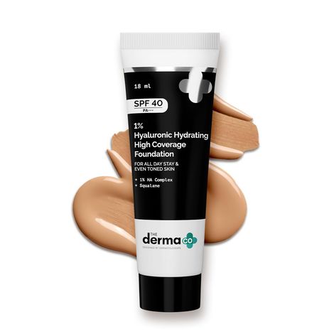 Buy The Derma Co.1% Hyaluronic Hydrating High Coverage Foundation With SPF 40 PA+++ for 12 Hour Long Stay & 12 Hour Oil Control | For All Skin Types & Even Skin 03 Natural Shade - 18ml-Purplle