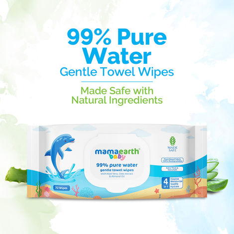 Buy Mamaearth Baby 99% Pure Water Gentle Towel Wipes - 72 pcs Crafted With 99% Pure Water | Made Safe Approved-Purplle