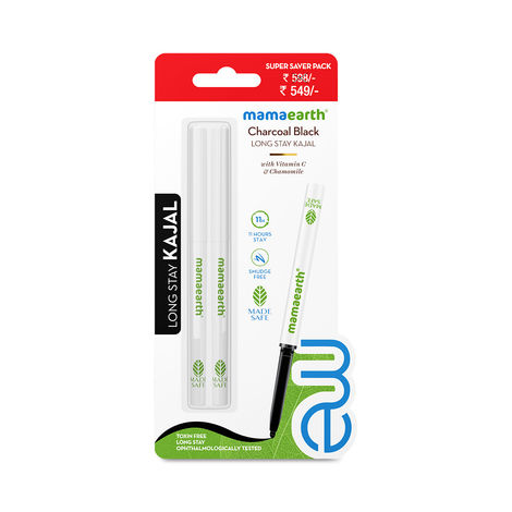 Buy Mamaearth Pack of 2 Charcoal Black Long Stay Kajal with Vitamin C & Chamomile for 11-Hour Smudge-free Stay 11-Hour Long Stay | Smudge-Proof | Waterproof-Purplle