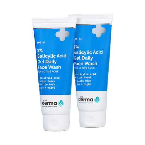 Buy The Derma Co. 1% Salicylic Acid Gel Face Wash with Salicylic Acid & Witch Hazel For Active Acne - 100ml*2 Pack of 2-Purplle