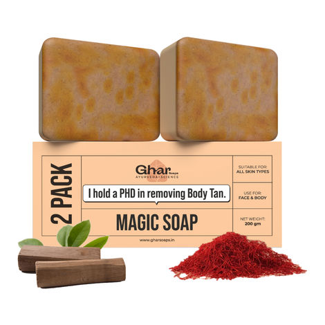 Buy Ghar Soaps Ayurveda + Science I hold a PHD in removing Body Tan. Magic Soap ( 2 x 100 gm)-Purplle