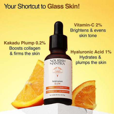 Buy Nourish Mantra Glow Serum with Vitamin C & Hyaluronic Acid for Radiant and Glowing Skin - 30ml-Purplle