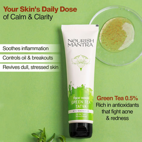 Buy Nourish Mantra Green Tea Tatva Face Wash with Niacinamide to Remove Dead Skin Cells & Build Up - 100ml-Purplle