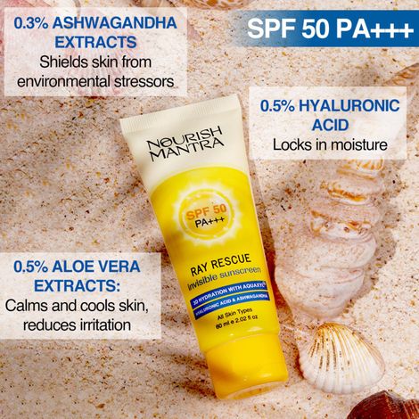 Buy Nourish Mantra Ray Rescue Invisible Sunscreen with SPF 50 & Aquaxyl for UV Protection - 60ml-Purplle