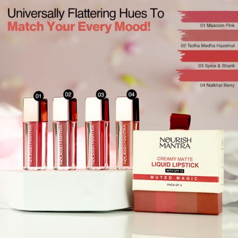 Buy Nourish Mantra Muted Magic Creamy Matte Liquid Lipstick with SPF for Vibrant & Nourished Lips - 4.8ml (1.2ml Each)-Purplle