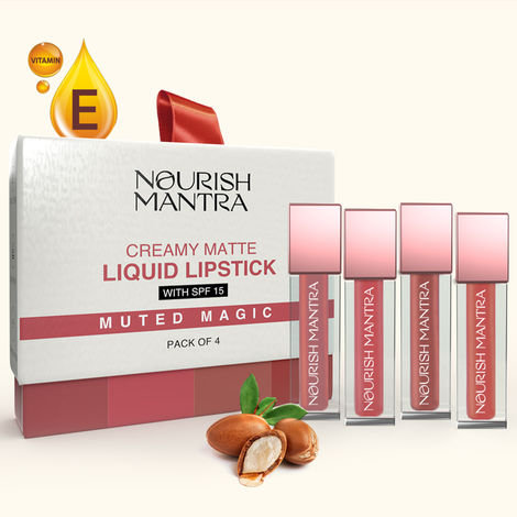 Buy Nourish Mantra Muted Magic Creamy Matte Liquid Lipstick with SPF for Vibrant & Nourished Lips - 4.8 ml (1.2 ml Each)-Purplle