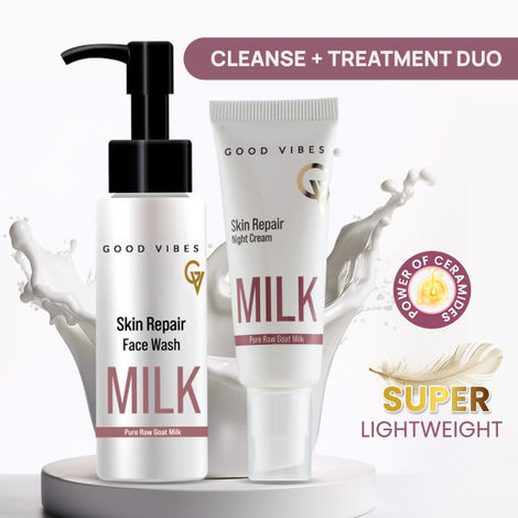 Buy Good Vibes Skin Repair Milk Combo with Power of Ceramides | Face wash 100ml & Night Cream 50g | Suitable for Dry Skin - Combo of 2-Purplle