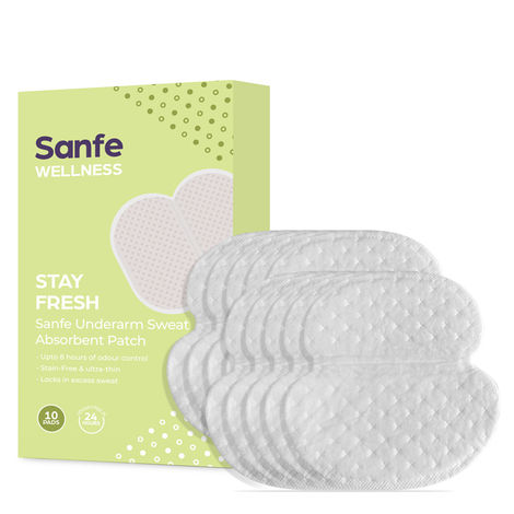 Buy Sanfe Underarm Sweat Absorbent Patch | Prevents Stains, Absorbs Sweat & Unpleasant Odour | 24 hr odour control, stain free, ultra thin | 5 Pairs, For men & women-Purplle