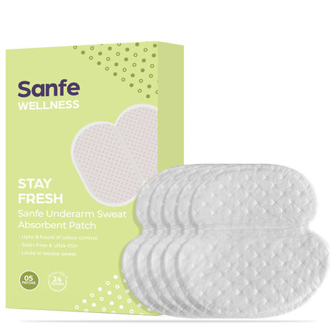Buy Sanfe Underarm Sweat Absorbent Patch | Prevents Stains, Absorbs Sweat & Unpleasant Odour | 8 hr odour control, stain free, ultra thin | 5 Pairs, For men & women-Purplle