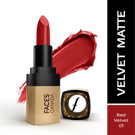 Buy FACES CANADA Comfy Matte Velvet Touch Lipstick - Red Velvet Cake 01, 4.2 gm | Velvety Matte Finish | 8HR Longstay | Intense Colour | Hydrating Lips | Smooth Application | Foodproof & Crackproof-Purplle
