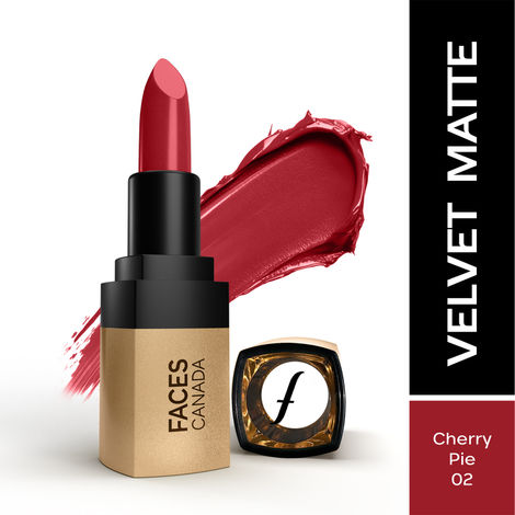 Buy FACES CANADA Comfy Matte Velvet Touch Lipstick - Cherry Pie 02, 4.2 gm | Velvety Matte Finish | 8HR Longstay | Intense Colour | Hydrating Lips | Smooth Application | Foodproof & Crackproof-Purplle