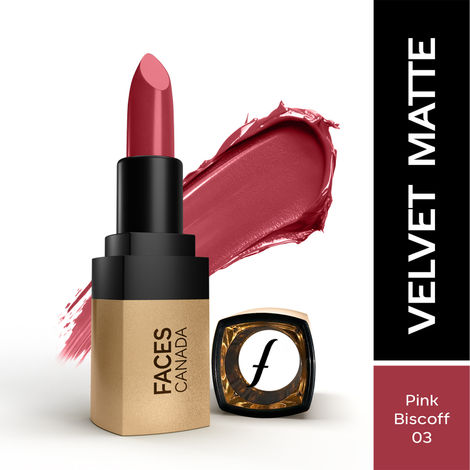 Buy FACES CANADA Comfy Matte Velvet Touch Lipstick - Pink Biscoff 03, 4.2 gm | Velvety Matte Finish | 8HR Longstay | Intense Colour | Hydrating Lips | Smooth Application | Foodproof & Crackproof-Purplle